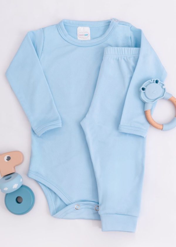 Conjunto Body Térmico Longo Azul Para Bebê