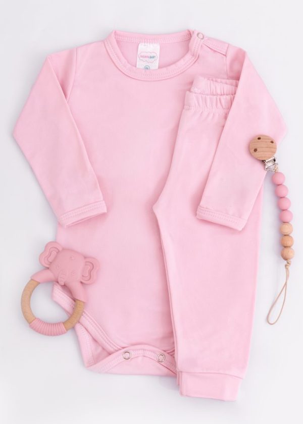 Conjunto Body Térmico Longo Rosa Para Bebê