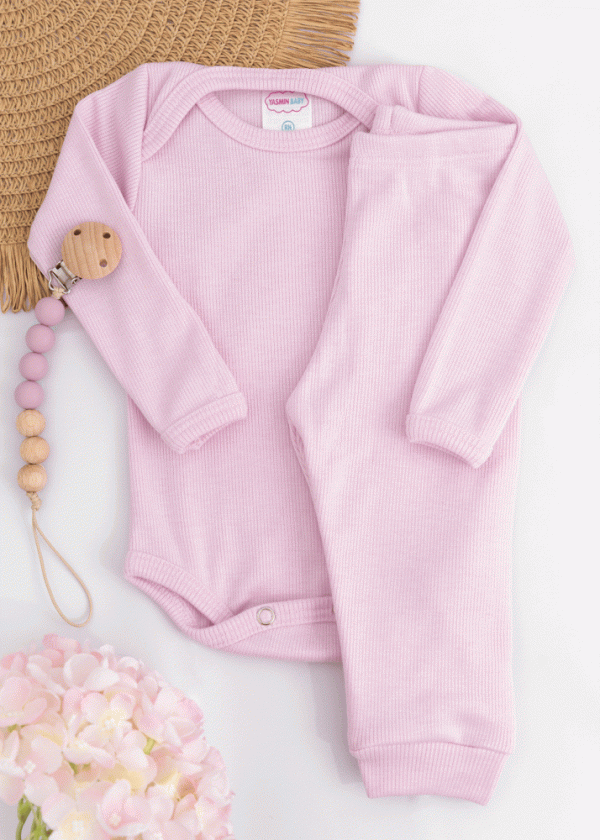 Conjunto Body Bebê Pagão Canelado Longo - Algodão Doce