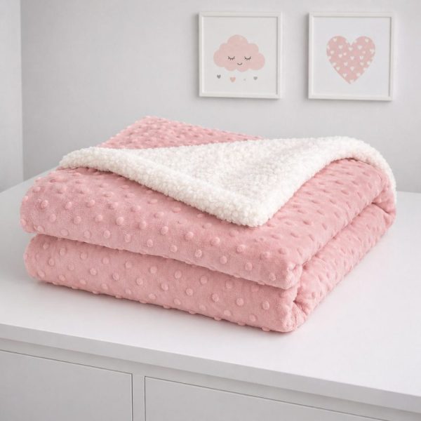 Cobertor Bebê Microfibra Plush com Sherpa Dots - Rose