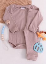 Conjunto Body Bebê Pagão Canelado Longo - Marrom