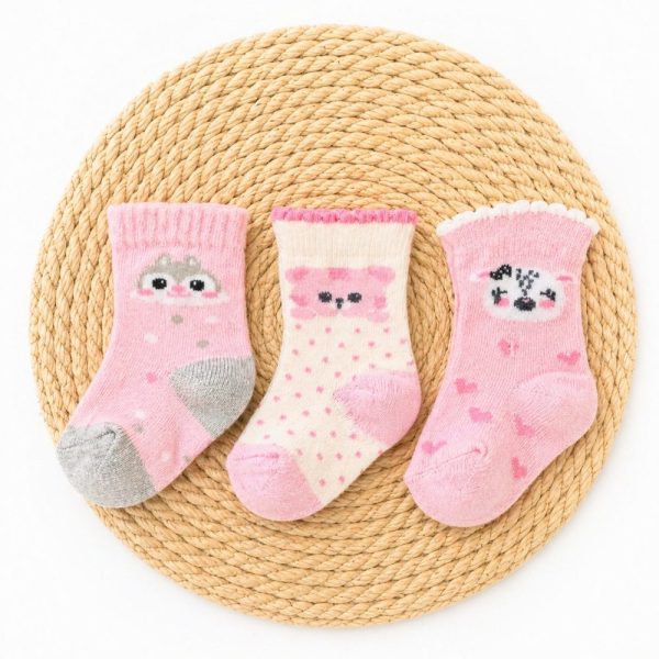 Kit 3 Meias Para Bebê Recém Nascido - Animais Menina