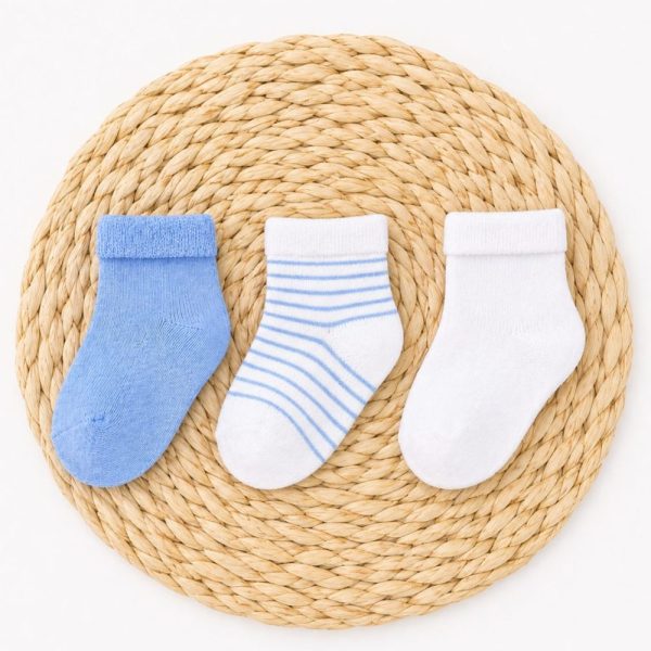 Kit 3 Meias Atoalhada Bebê Recém Nascido - Azul Listrado