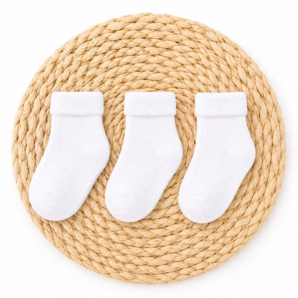 Kit 3 Meias Atoalhada Bebê Recém Nascido - Branco