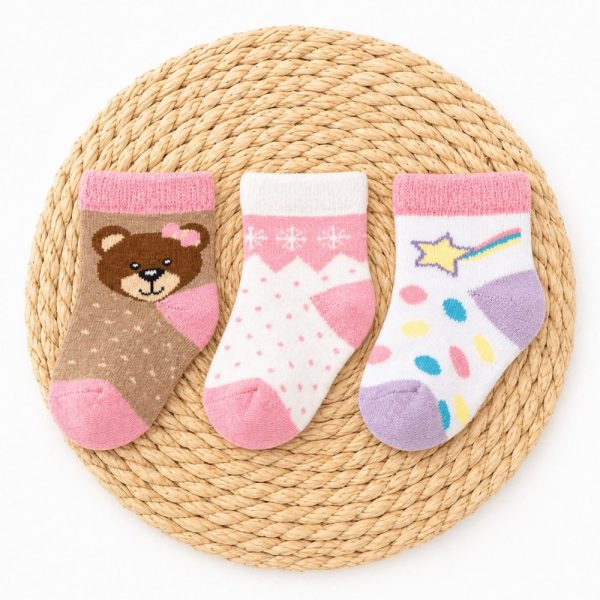 Kit 3 Meias Atoalhada Bebê Recém Nascido - Menina