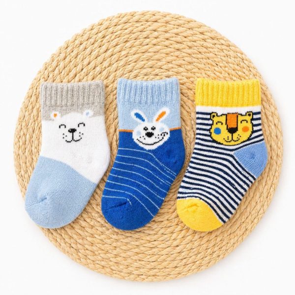 Kit 3 Meias Atoalhada Soft Bebê Estampa Bichos Menino