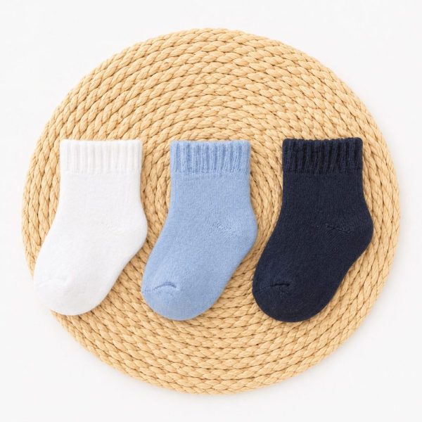Kit 3 Meias Atoalhada Soft Bebê Lisas Azul