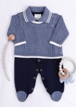 Macacão Bebê em Tricot e Suedine Marinho