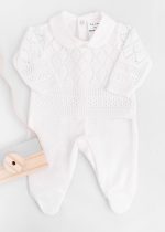 Macacão Bebê em Tricot e Suedine Off White