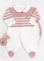 Macacão Bebê em Tricot e Suedine Rosa Nude
