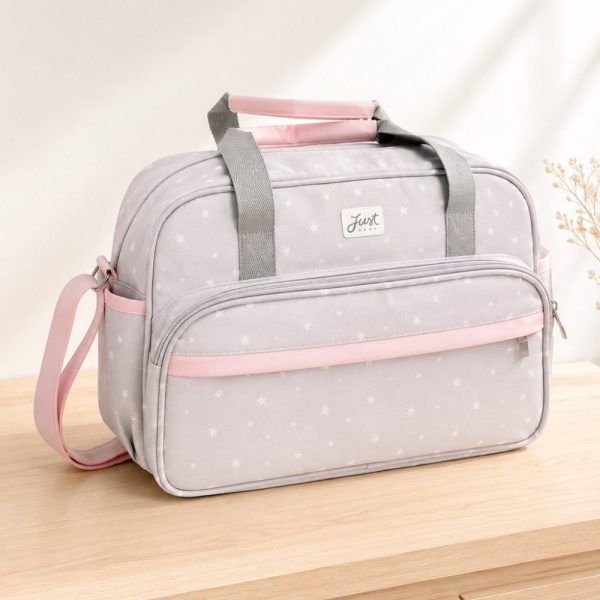 Bolsa Maternidade Just Baby Star Cinza com Rosa