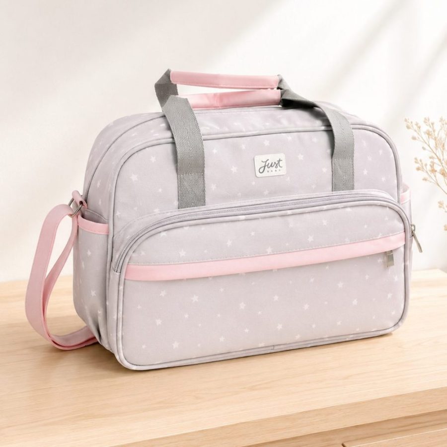 Bolsa Maternidade Just Baby Star Cinza com Rosa