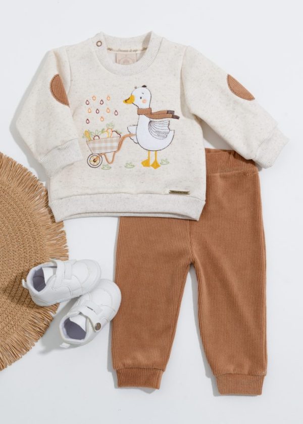 Conjunto Bebê Moletom Bordado Patinho Com Calça Veludo