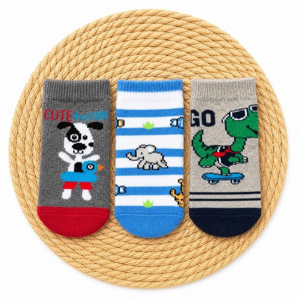 Kit 3 Meias Para Bebê Estampa Dino Skatista