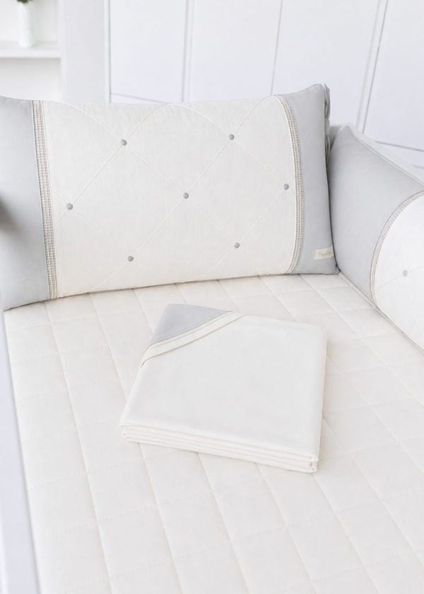 Kit Berço Paris 9 peças Com Bordado Bolinha Nervura Cinza