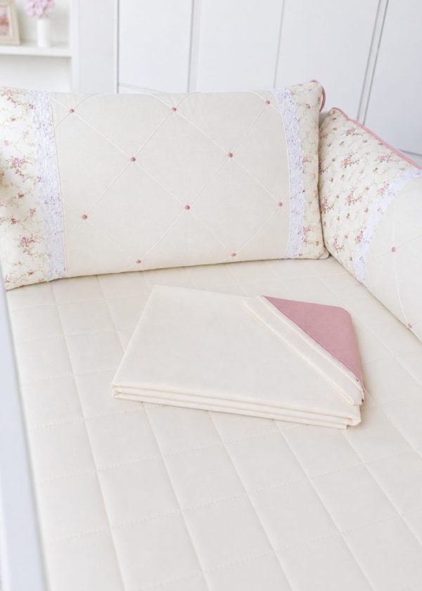 Kit Berço Paris 9 peças Com Bordado Bolinhas e Floral Rosê