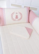 Kit Berço Paris 9 peças Com Bordado Ursa Coroa Rosê