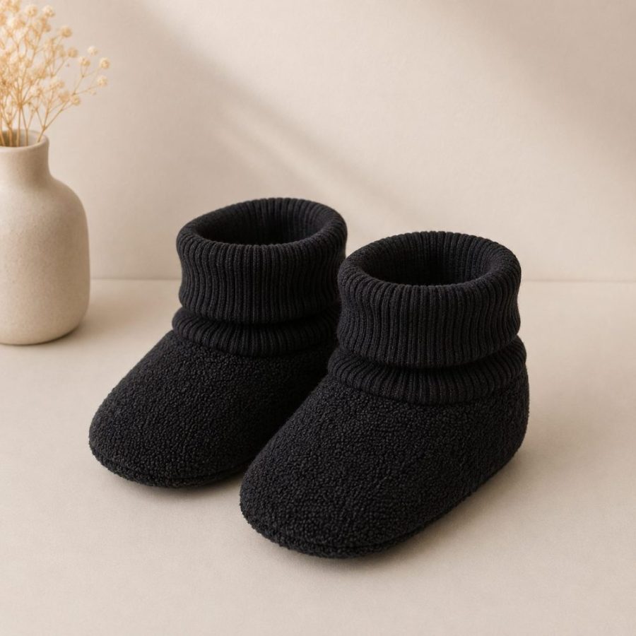 Pantufa Bebê Atoalhada Preto Cano em Ribana