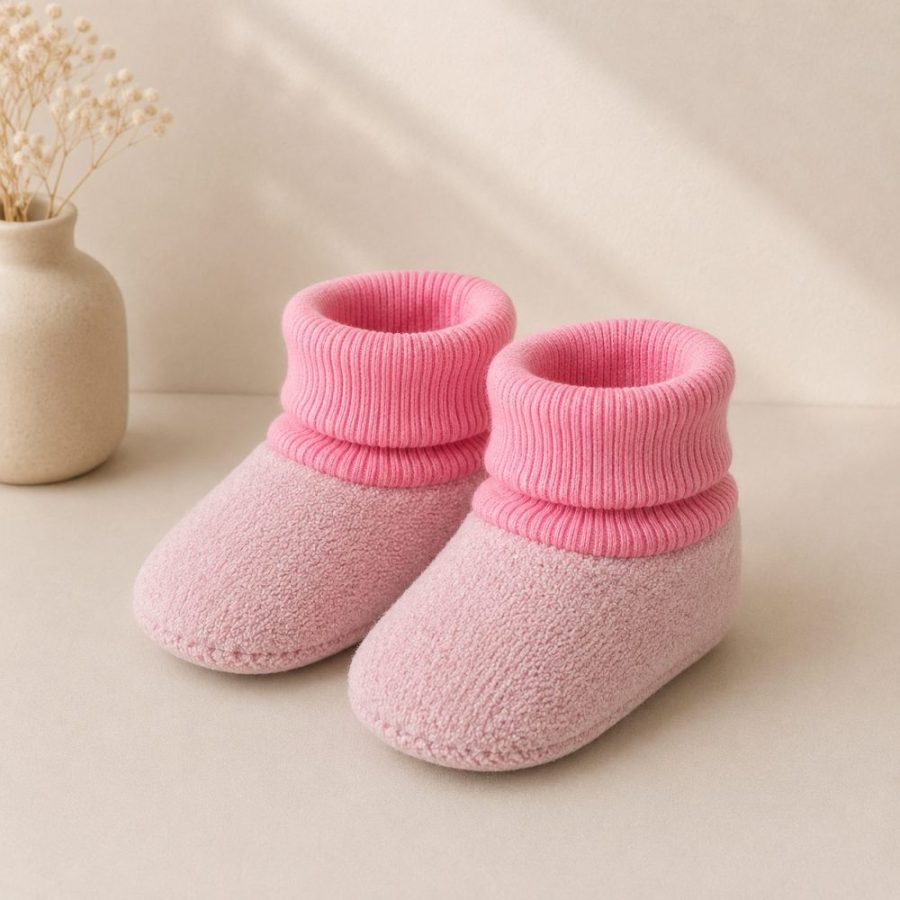 Pantufa Bebê Atoalhada Rosa Cano em Ribana