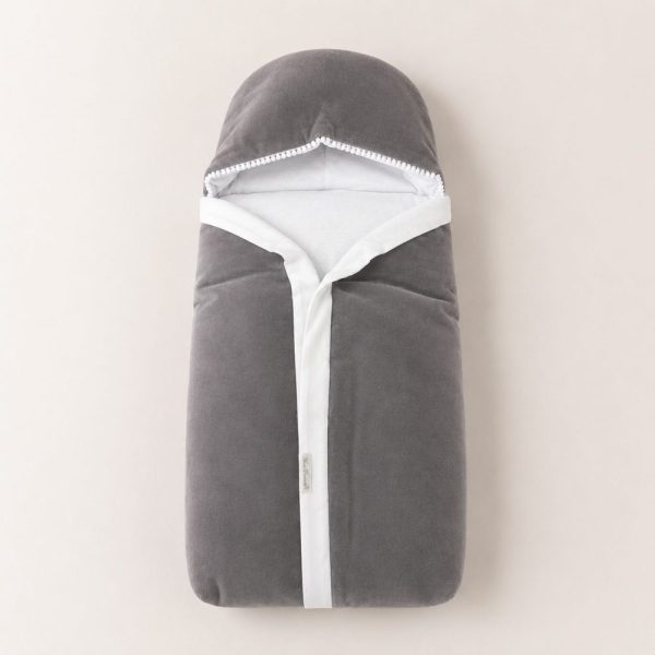 Saco de Dormir em Plush e Algodão Com Capuz - Chumbo