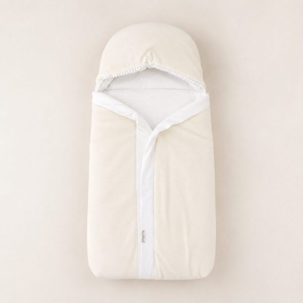 Saco de Dormir em Plush e Algodão Com Capuz - Off White