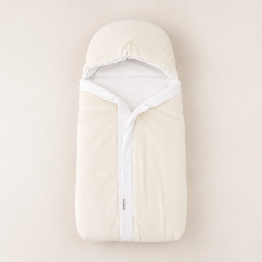 Saco de Dormir em Plush e Algodão Com Capuz - Off White