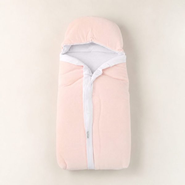 Saco de Dormir em Plush e Algodão Com Capuz - Rosa