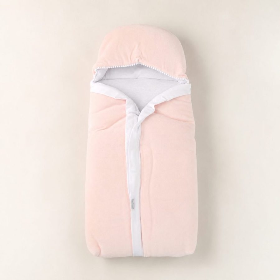 Saco de Dormir em Plush e Algodão Com Capuz - Rosa