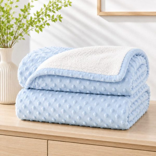 Cobertor Bebê Microfibra Plush com Sherpa Dots - Azul