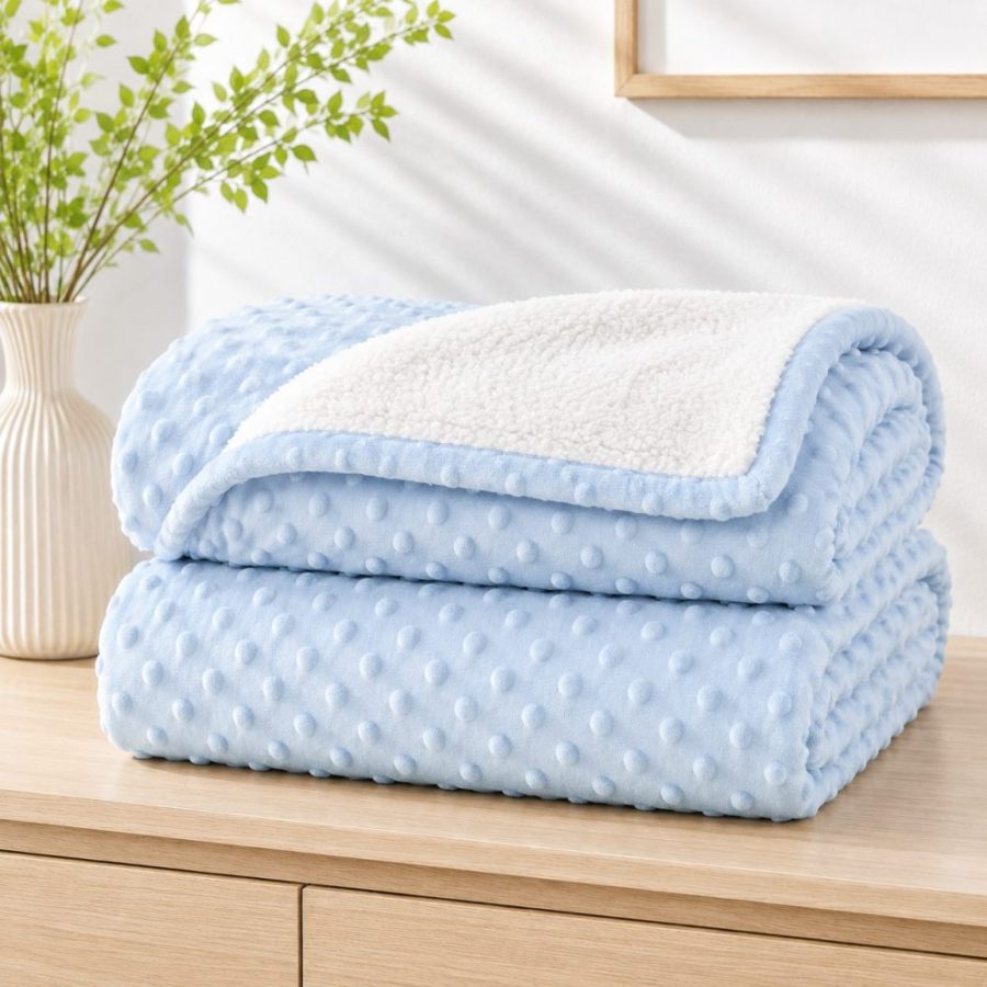 cobertor bebê inverno pipoquinha sherpa azul laço bebê