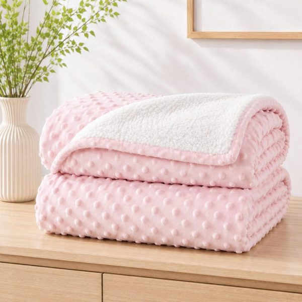 Cobertor Bebê Microfibra Plush com Sherpa Dots - Rosa