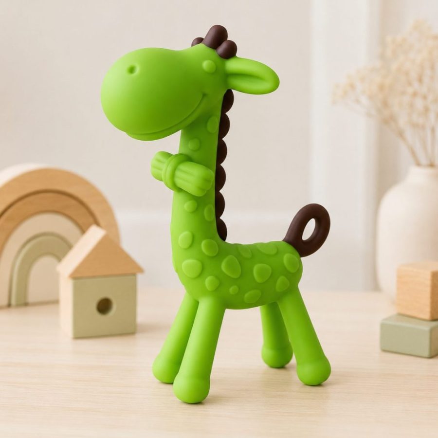 mordedor de bebê girafa verde macia livre de bpa