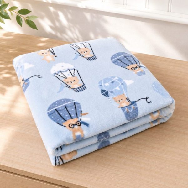 Cobertor Baby Flannel Toque de Seda - Urso Balão Azul