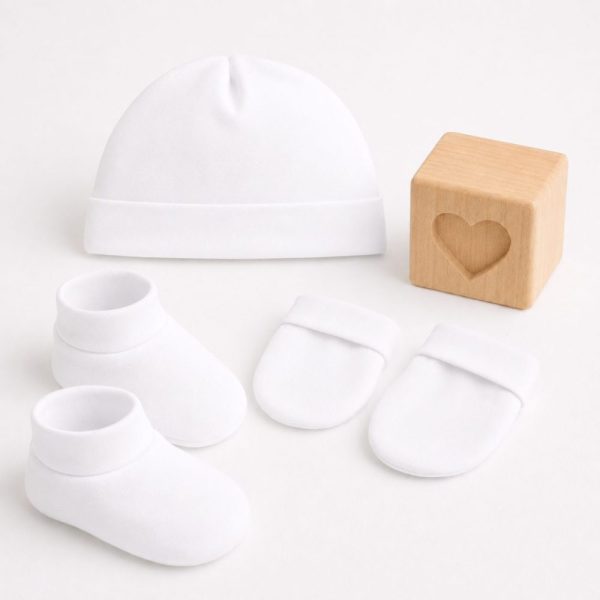 Kit Maternidade Bebê Suedine Branco com Touca, Luvas e Sapatinhos