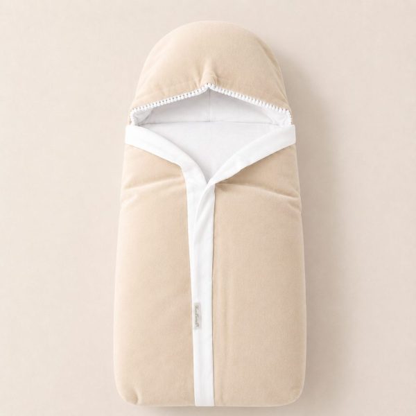 Saco de Dormir em Plush e Algodão Com Capuz - Bege