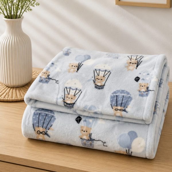 Cobertor Baby Flannel Toque de Seda - Urso Balão Azul
