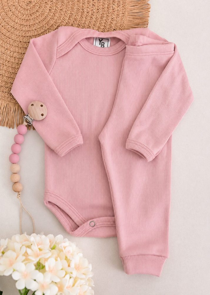 conjunto canelado rose menina bebê