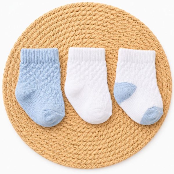 Kit 3 Pares de Meias Bebê Azul e Branco