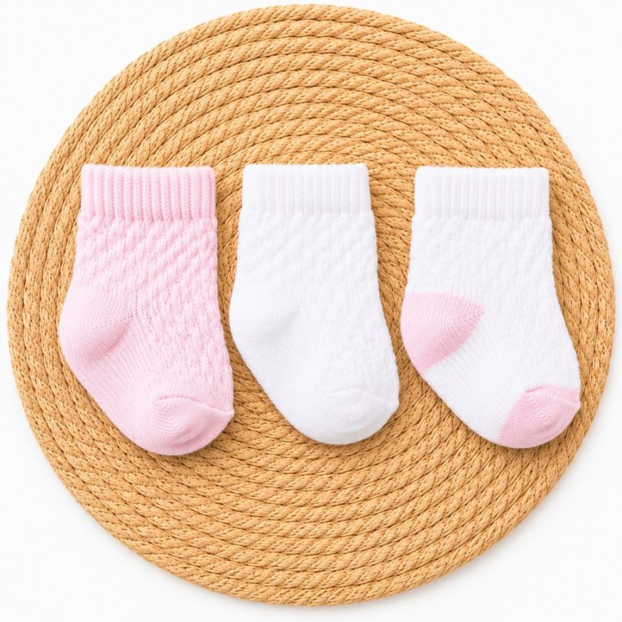Kit 3 Pares de Meias Bebê Rosa e Branco