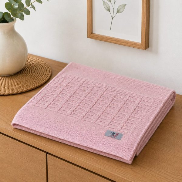 Manta Para Bebê em Tricô Trançado Rosa Claro