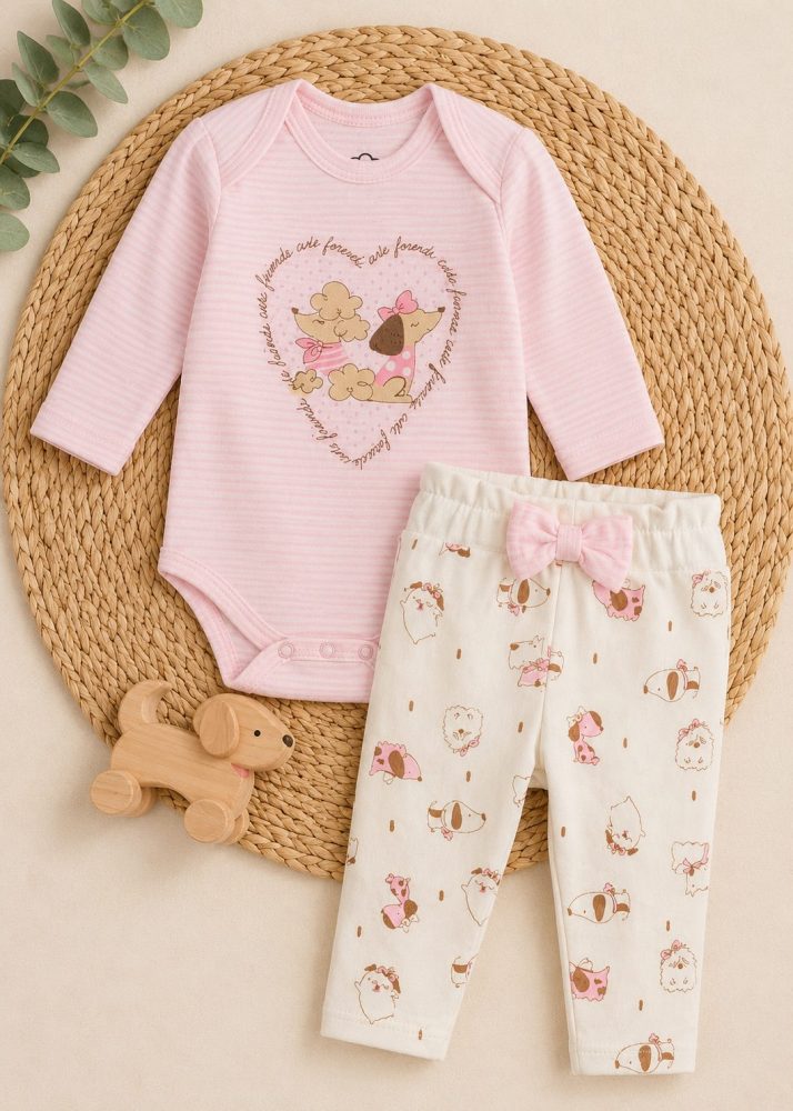 conjunto bebê menina calça com casaco dog quentinho inverno iaze bebê