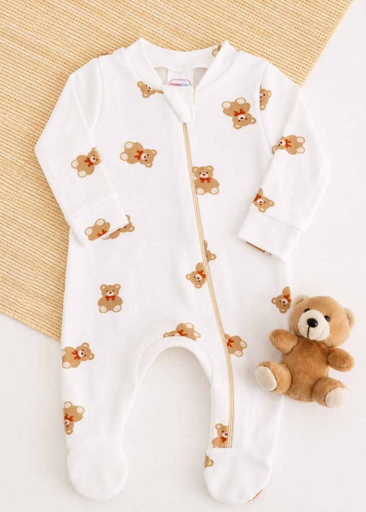 macacão bebê suedine 100% algodão com ziper ursinho estampado