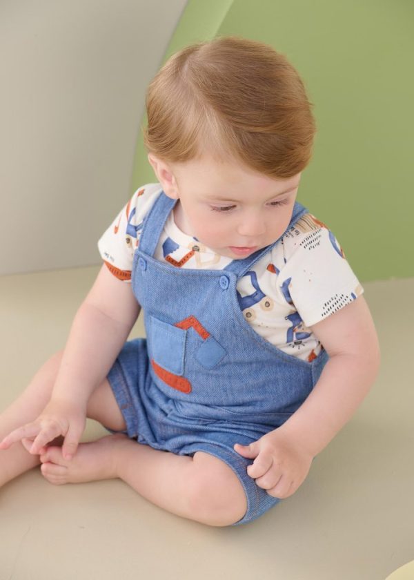 Conjunto Bebê Kiko com Body Estampado e Jardineira Máquina