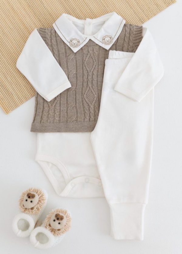 Conjunto Suedine Bebê Com Body, Calça e Colete em Tricot Dunas