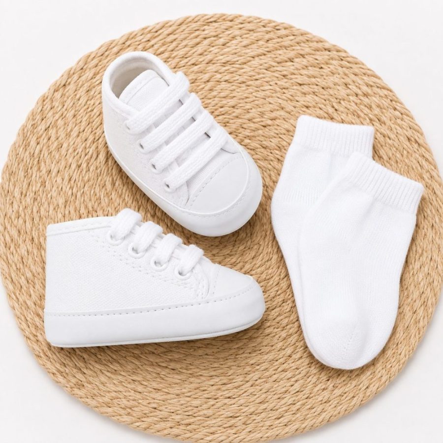 Kit Tênis Branco Bebê Winston Com Meias
