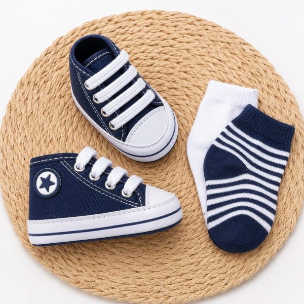 Kit Tênis Marinho Bebê Winston Com Meias