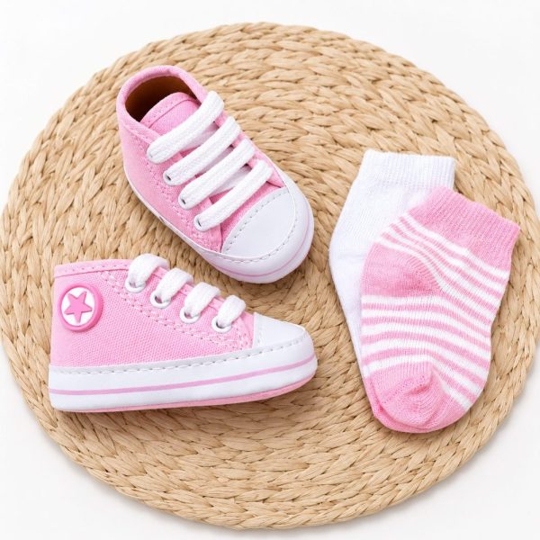 Kit Tênis Rosa Bebê Winston Com Meias