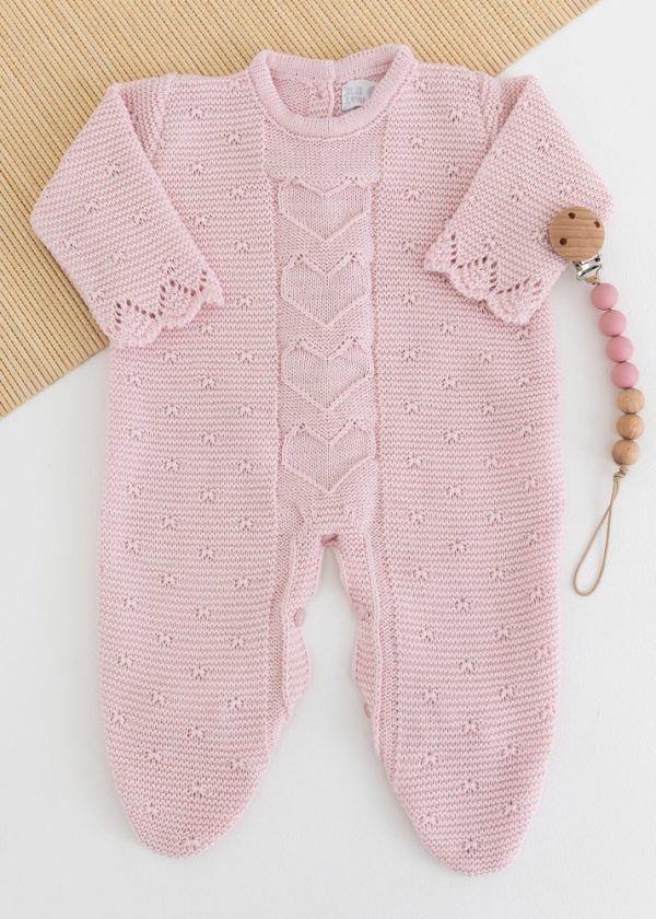 Macacão Bebê em Tricot Coração Rosa Pastel