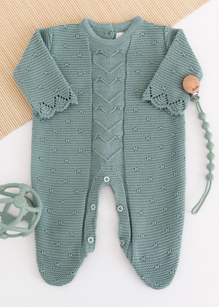 Macacão Bebê em Tricot Coração Verde