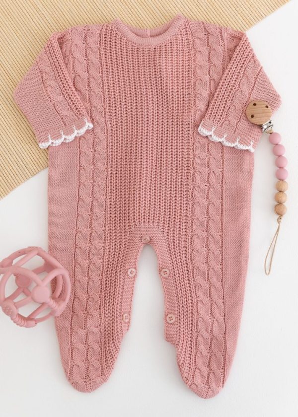 Macacão Bebê em Tricot Genova Rosa Velho